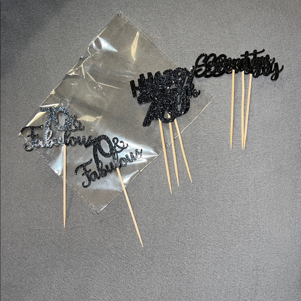 Black Glitter Cake Toppers for 70th Birthday Celebration (19 total)